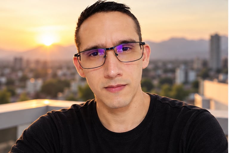 Retrato de Leonardo Tapia al aire libre, al atardecer