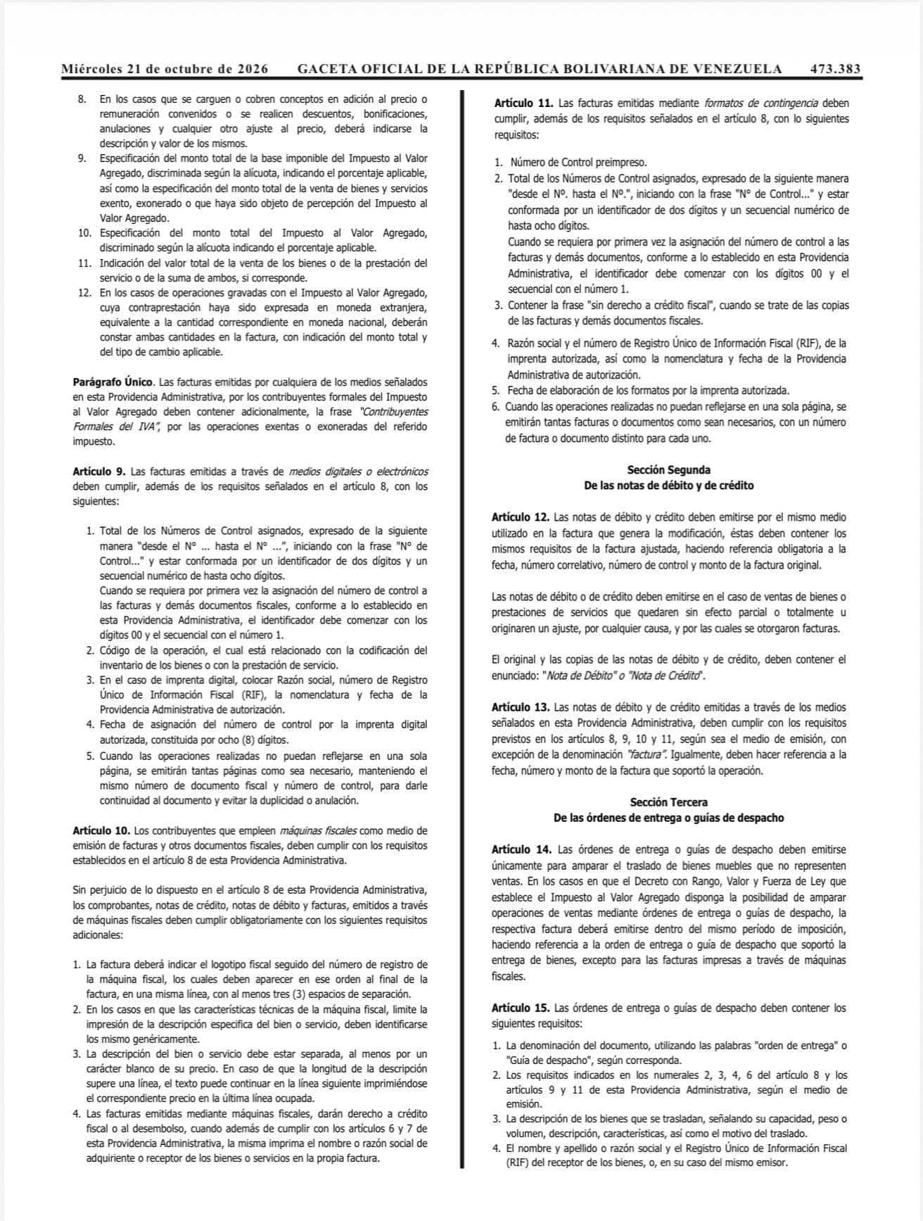 Página 3 de la Gaceta Oficial N.º 43.484 con la Providencia SNAT/2026/00093 del SENIAT.