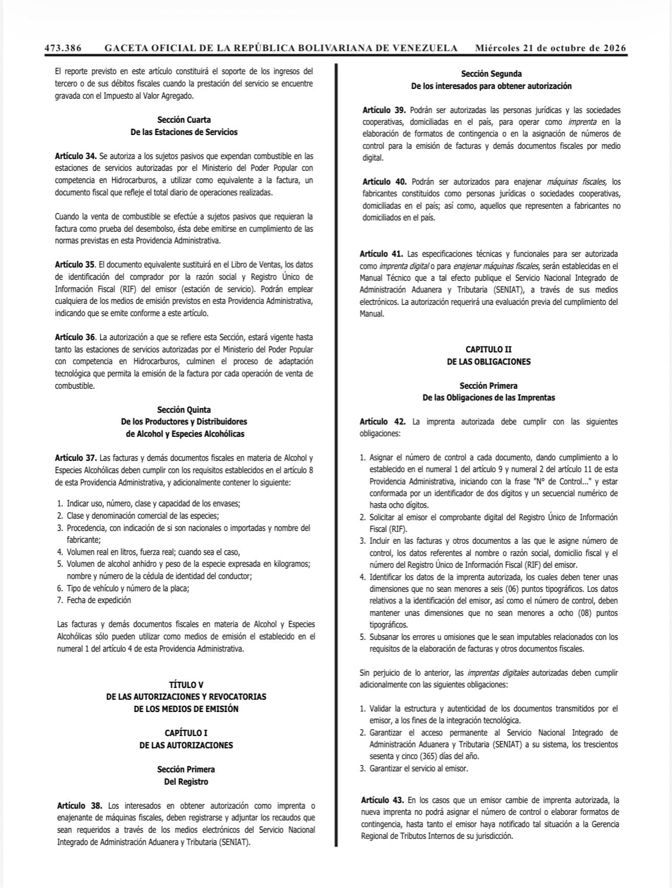 Página 6 de la Gaceta Oficial N.º 43.484 con la Providencia SNAT/2026/00093 del SENIAT.