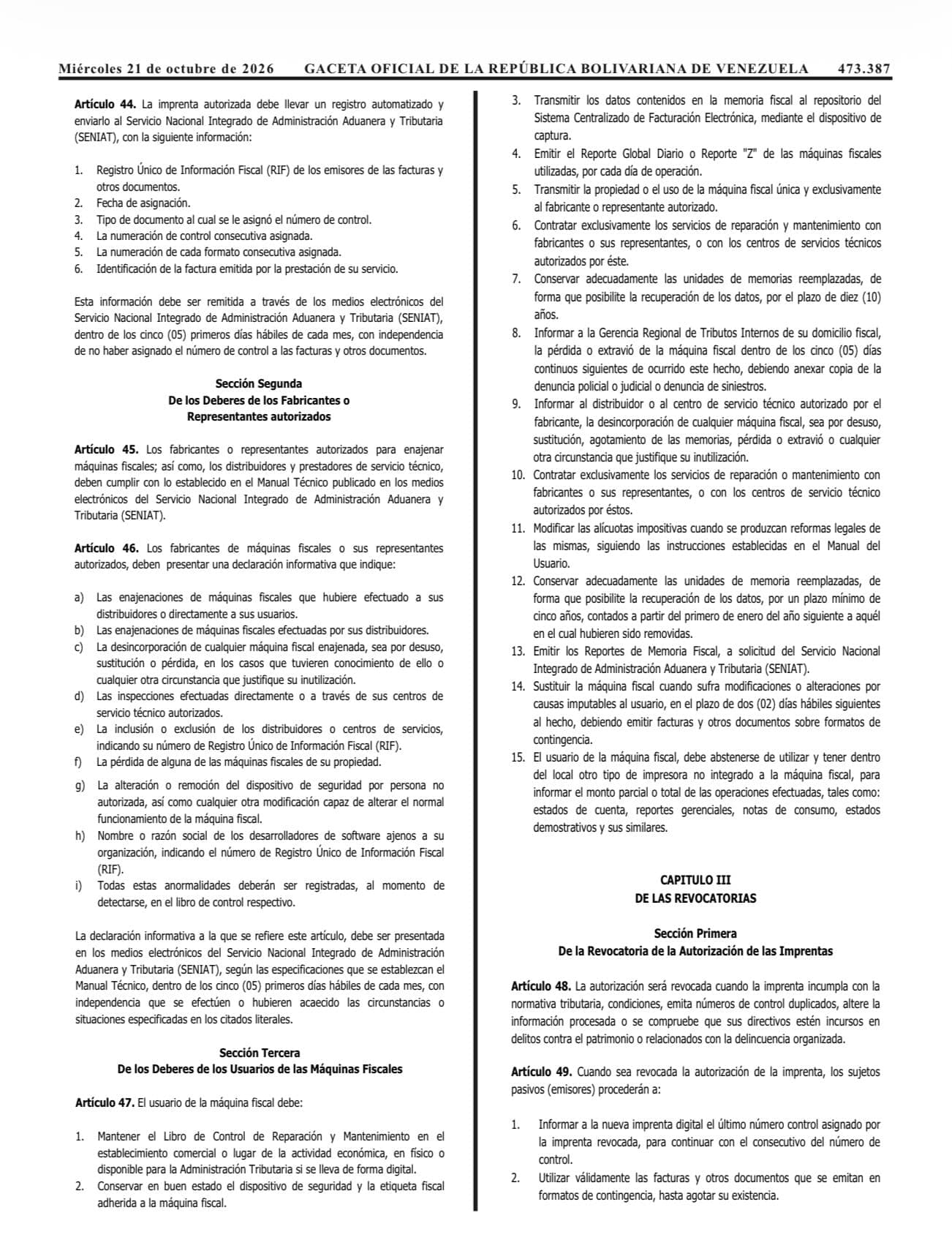 Página 7 de la Gaceta Oficial N.º 43.484 con la Providencia SNAT/2026/00093 del SENIAT.